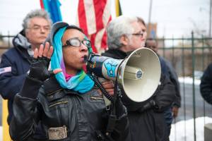 Samantha speaking at the 2015 Marin Luther King rally calling for an end to sexual violence against women and students in Milwaukee. 